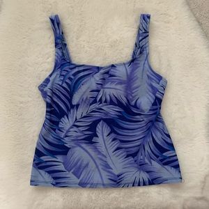 Vintage Jantzen 90s Purple Blue Palm Printed Tankini Swim Tank Top Size S